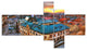 Colorful City Landscape, Cityscape Canvas Art Print, 60"x32", 5 panels