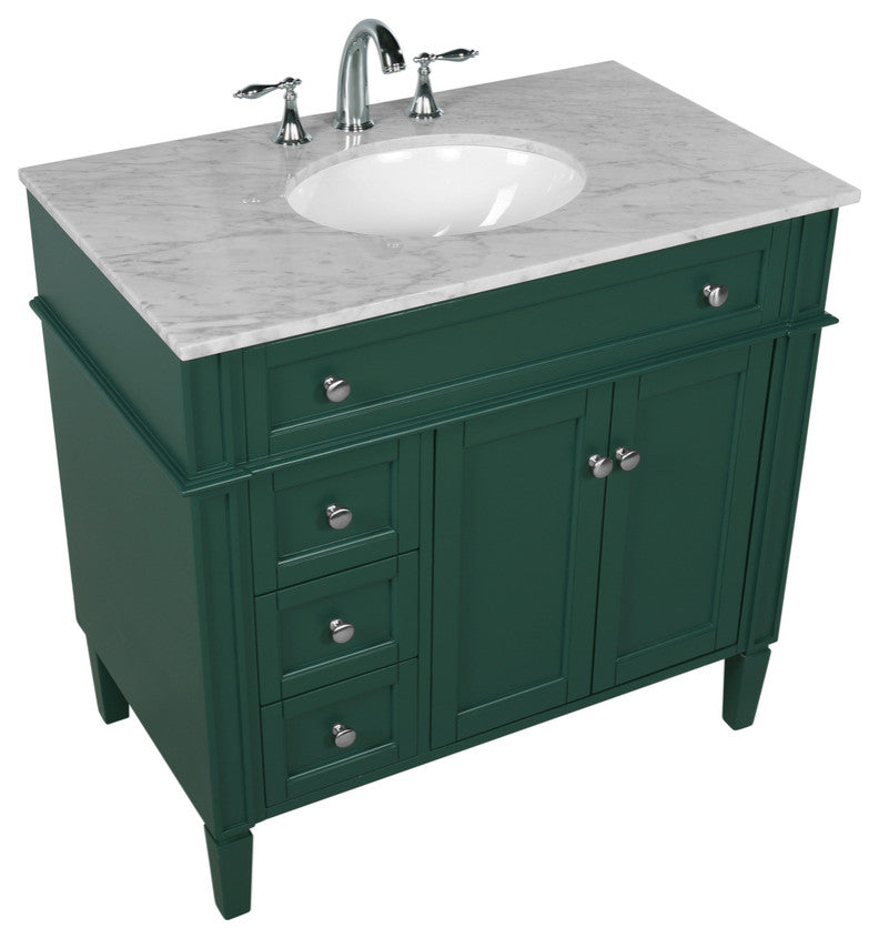 Home Living Vanity with Carrara White Marble Countertop, Green, 36", Single Sink
