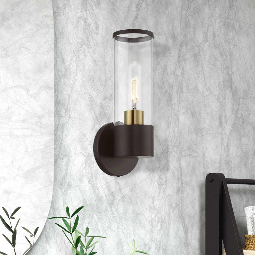 Banca 1 Light Bronze With Antique Brass Accent ADA Single Sconce