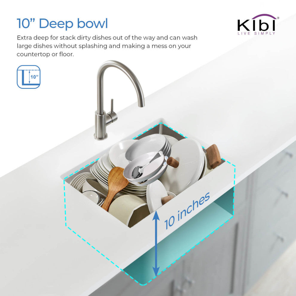 KIBI Handcrafted Undermount Single Bowl 16 gauge Stainless Steel Kitchen Sink, 2