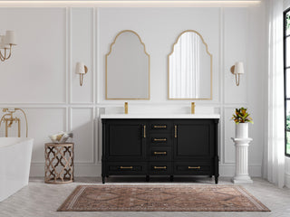 Aberdeen 60 Double Bathroom Vanity in Black 2" White Quartz
