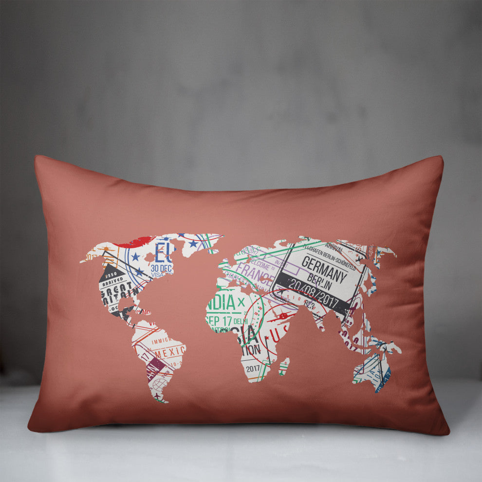 World Map Stamps 14x20 Spun Poly Pillow