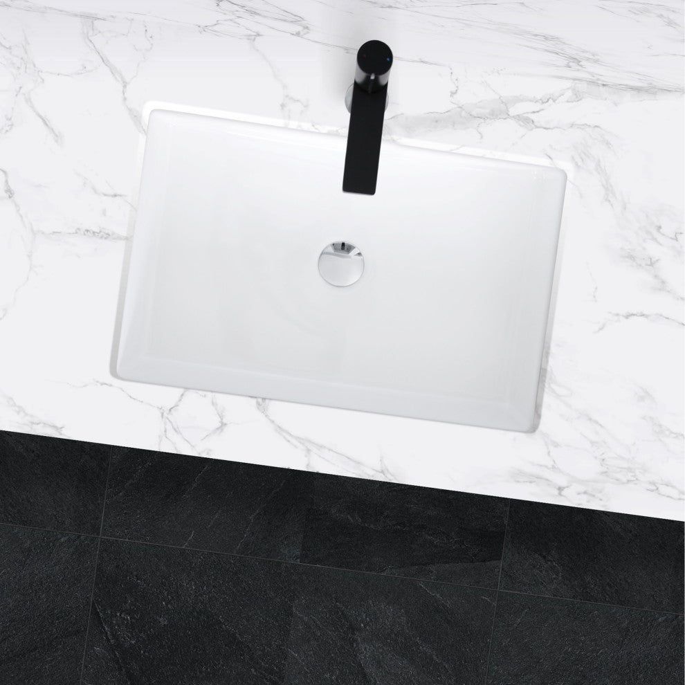 STYLISH 24" Rectangular Undermount Ceramic Bathroom Sink With 2 Overflow Finishe