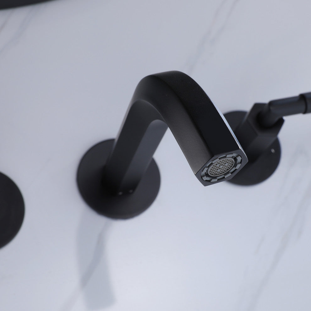 Wall Mounted Dual Handles Bathroom Sink Faucet, Matte Black