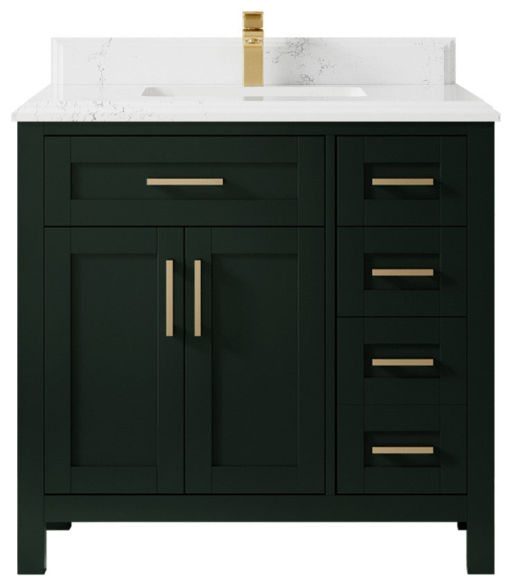 Cambridge 36 Center Sink Bath Vanity in Dark Forest Green 1.5" Empira Quartz