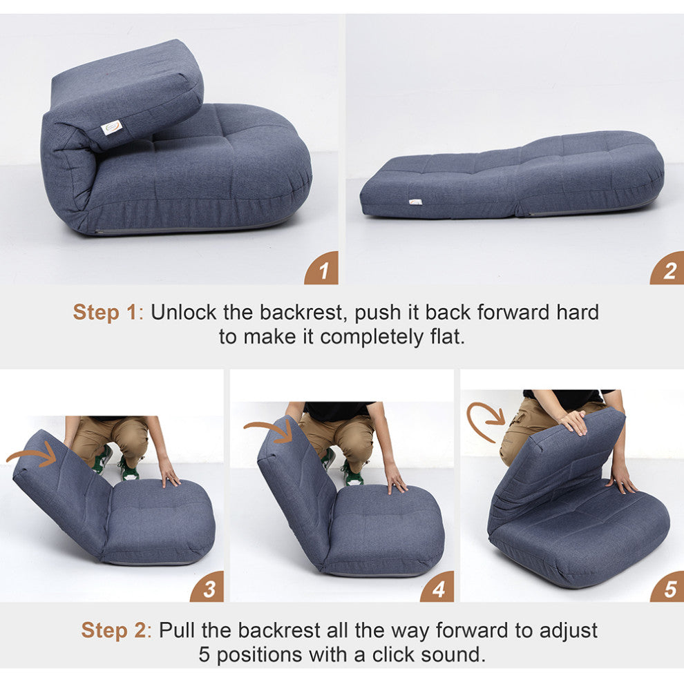 Easy Lounge, Adjustable Padded Floor Chair with Back Support, Bluish Grey