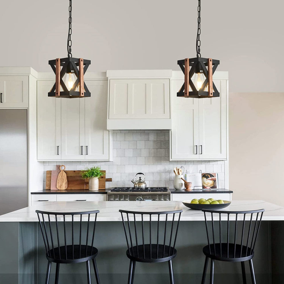 Farmhouse Pendant Lighting for Kitchen Island Wood Cage Pendant Light