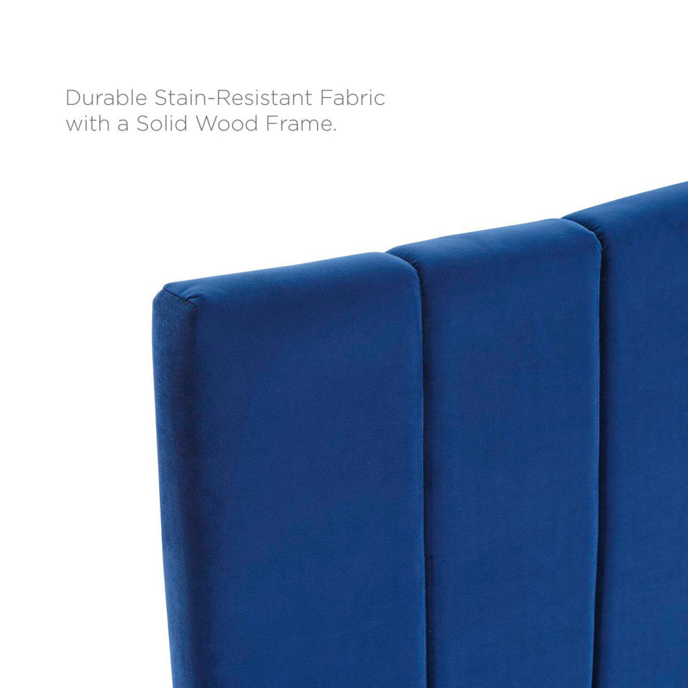 Tufted Headboard, Full Queen Size, Velvet, Blue Navy, Modern Contemporary