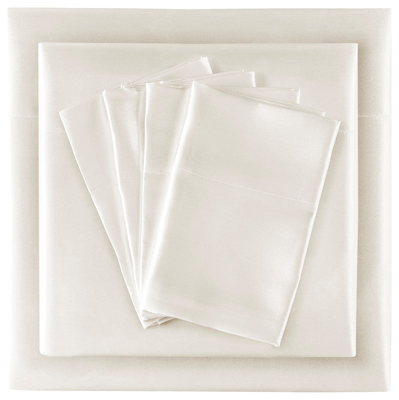 Madison Park Essentials Satin Luxury 6 PC Sheet Set, Ivory