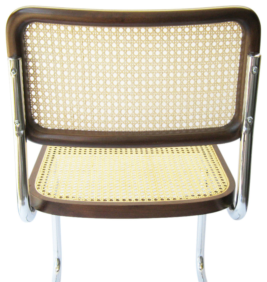 Marcel Breuer Cane Chrome Side Chair, Walnut