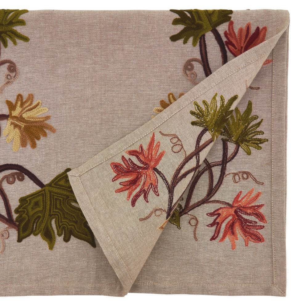 Fall Leaf Design Embroidered Table Runner, Natural, 16"x72"