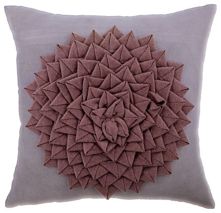 Origami Flower Lavender Purple Suede Wool 14"x14" Pillow Cover, Flowerbed
