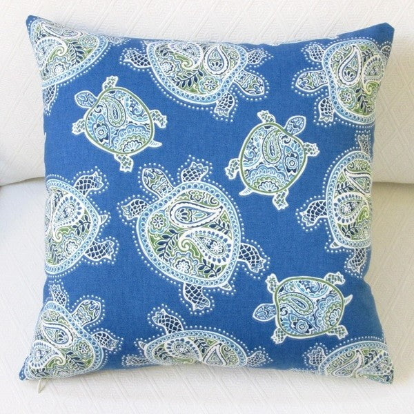 Tranquil Sea Turtles Blue And Green Cotton 18" Indoor Throw Pillow, Throw Pillow