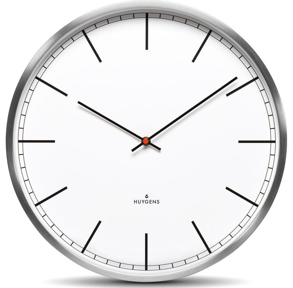 Huygens One35 White Index Wall Clock, Stainless Steel