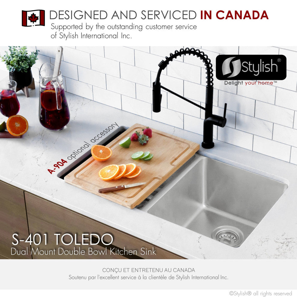 STYLISH 31 inch Double Bowl Undermount Stainless Steel Kitchen Sink