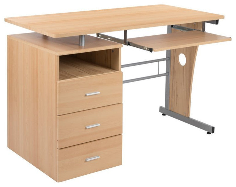 Maple Desk with Three Drawer Pedestal and Pull-Out Keyboard Tray