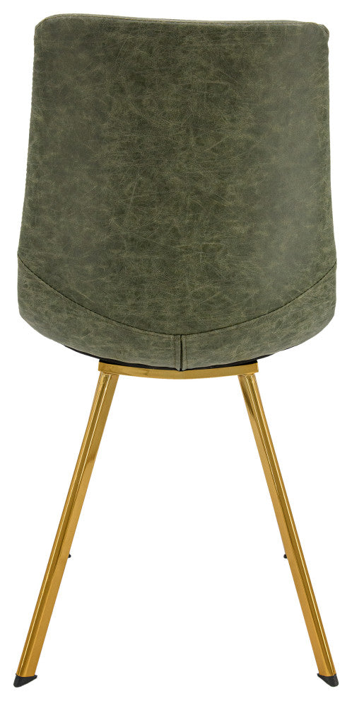 LeisureMod Markley Leather Dining Chair With Gold Legs Set of 4, Olive Green