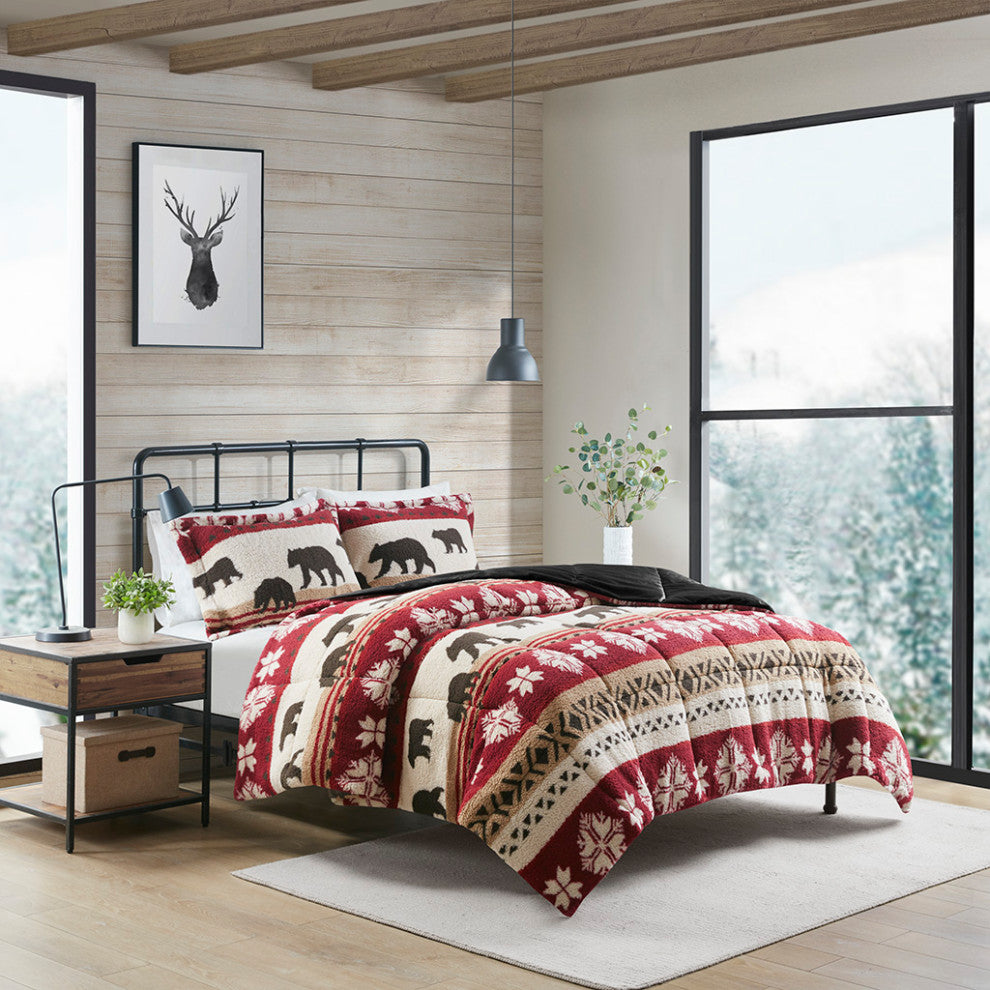 Woolrich Tunbridge Winter Cabin Sherpa Comforter Set, Red