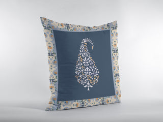 16 Orange Navy Paisley Suede Decorative Throw Pillow