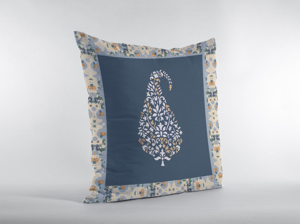 16 Orange Navy Paisley Suede Decorative Throw Pillow
