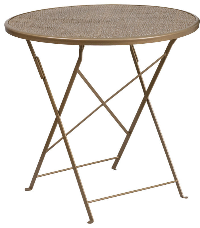30'' Round Indoor-Outdoor Steel Folding Patio Table, Gold
