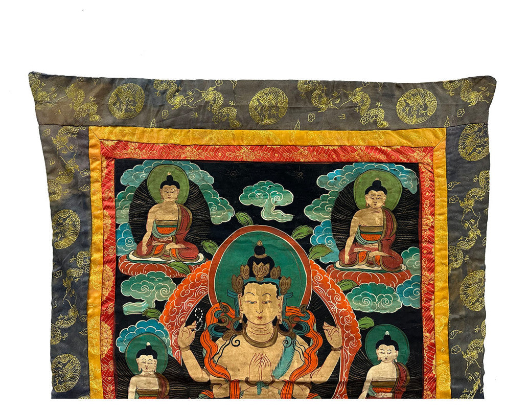 Consigned 19th Century Antique Tibetan Hand Painted Buddhist Thangka