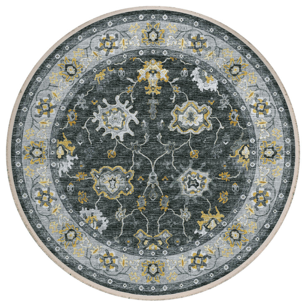 Indoor/Outdoor Marbella MB6 Midnight Machine Washable 8' x 8' Round Rug