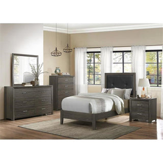 Lexicon Edina Contemporary Wood and Faux Leather Twin Bed in Dark Gray/Black
