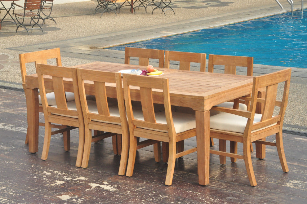 9-Piece Outdoor Teak Dining Set: 122" Extension Rectangle Table, 8 Osbo  Chairs
