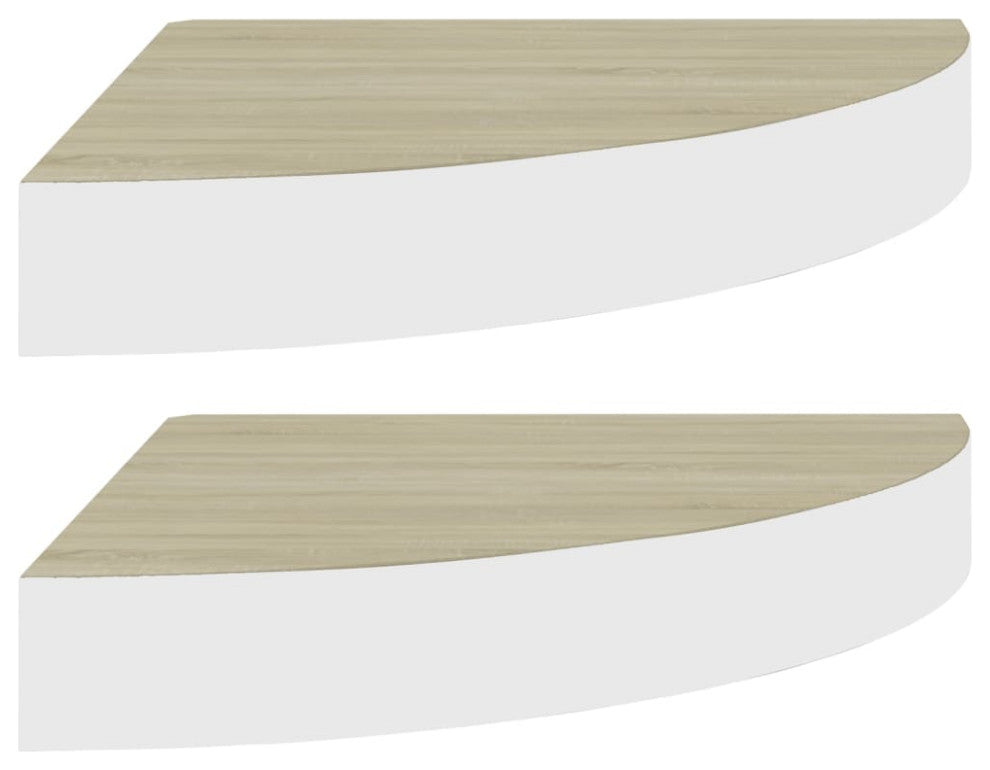 vidaXL Wall Corner Shelves Wall Floating Corner Shelf 2 Pcs Oak and White MDF