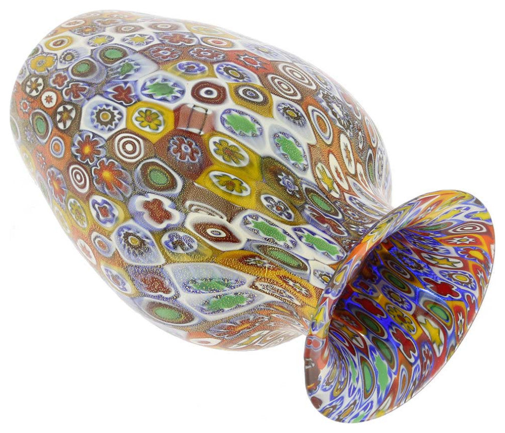 GlassOfVenice Murano Glass Golden Quilt Millefiori Urn Vase