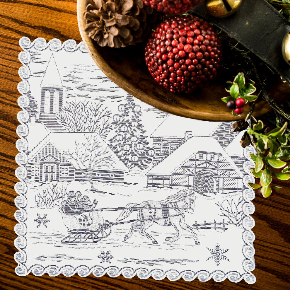 Sleigh Ride 20"x20" Doily, Set of 2, White