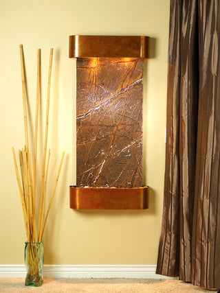 Cascade Springs Water Fountain, Brown Marble, Rustic Copper, Round