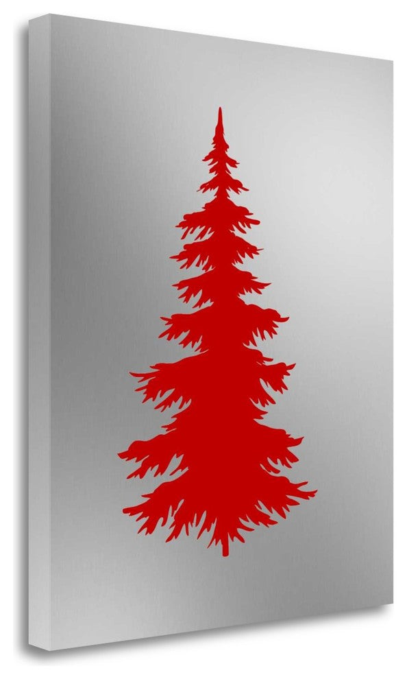 "Red Tree On Silver" By Tara Moss, Giclee Print on Gallery Wrap Canvas