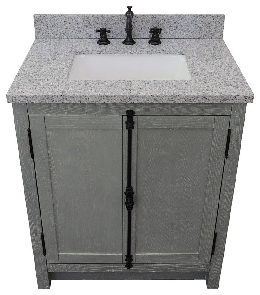 30" Single Vanity, Gray Ash, Gray Granite Top, Rectangle Sink