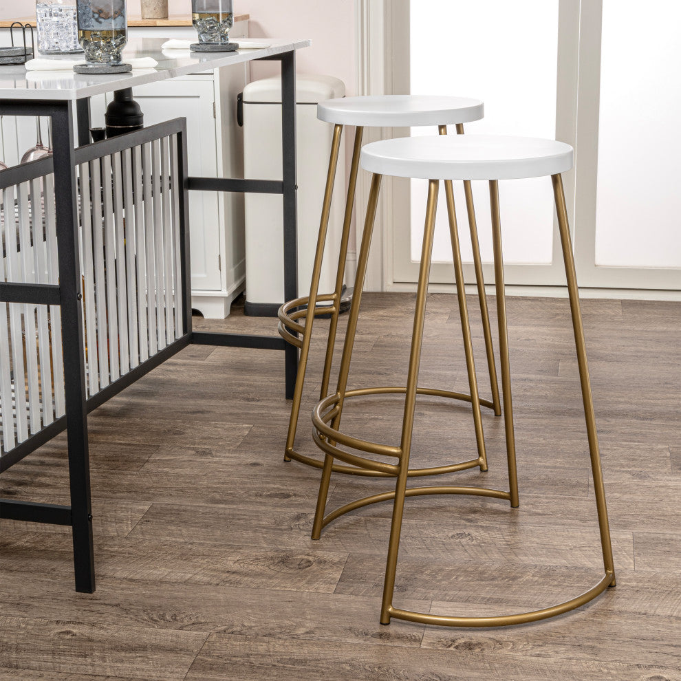 Hula Modern Designer Iron Curved Backless Bar Stool, White