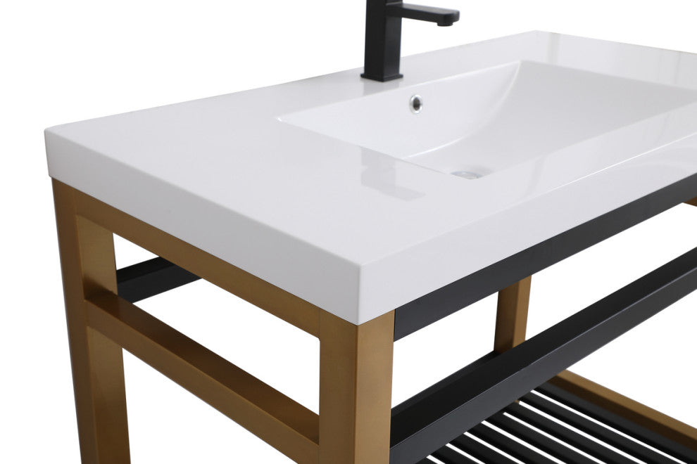 Home Living Single Bathroom Metal Vanity, Golden Black, 42"