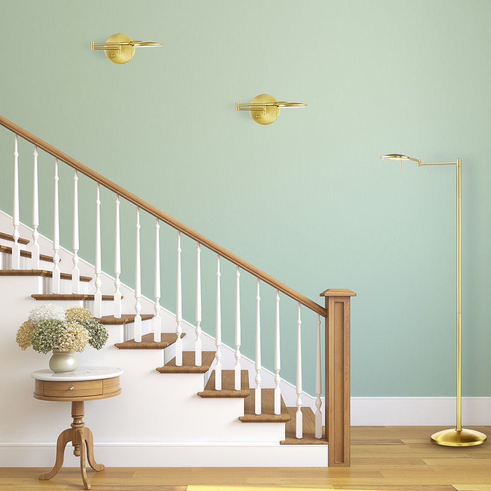 Dessau Turbo Swing Arm Floor Lamp, Satin Brass