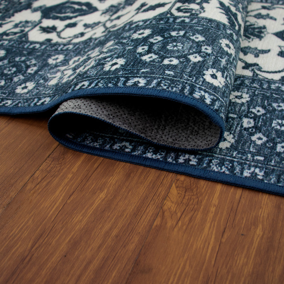 My Magic Carpet Machine Washable Area Rug Ramage Blue 5x7'