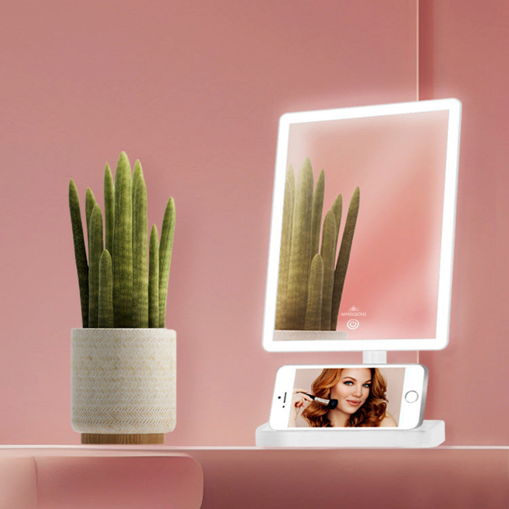 Charmed Arch Tri Tone LED Makeup Mirror with Phone Holder, Black