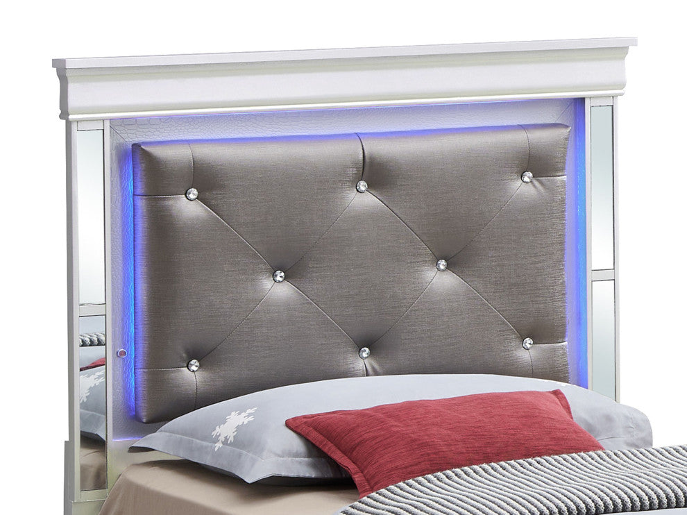 Verona LED Panel Bedframe, Silver Champagne, Twin