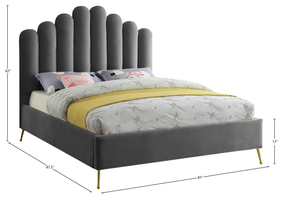 Lily Velvet Bed, Gray, King