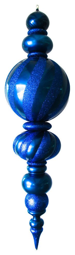 60" Jumbo Blue Finial Ornament With Blue Glittered Stripes