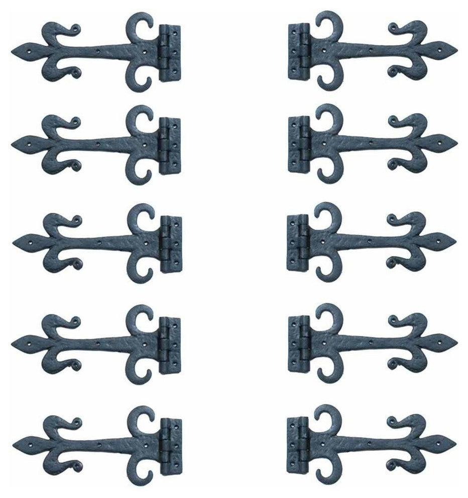 Black Door Gate Strap Hinges 12" Long Wrought Iron Powder Coated Pack of 10