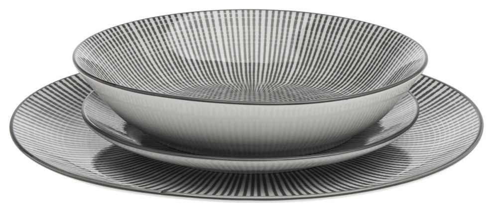 Laura Porcelain 12 Piece Dinnerware Set, Grey