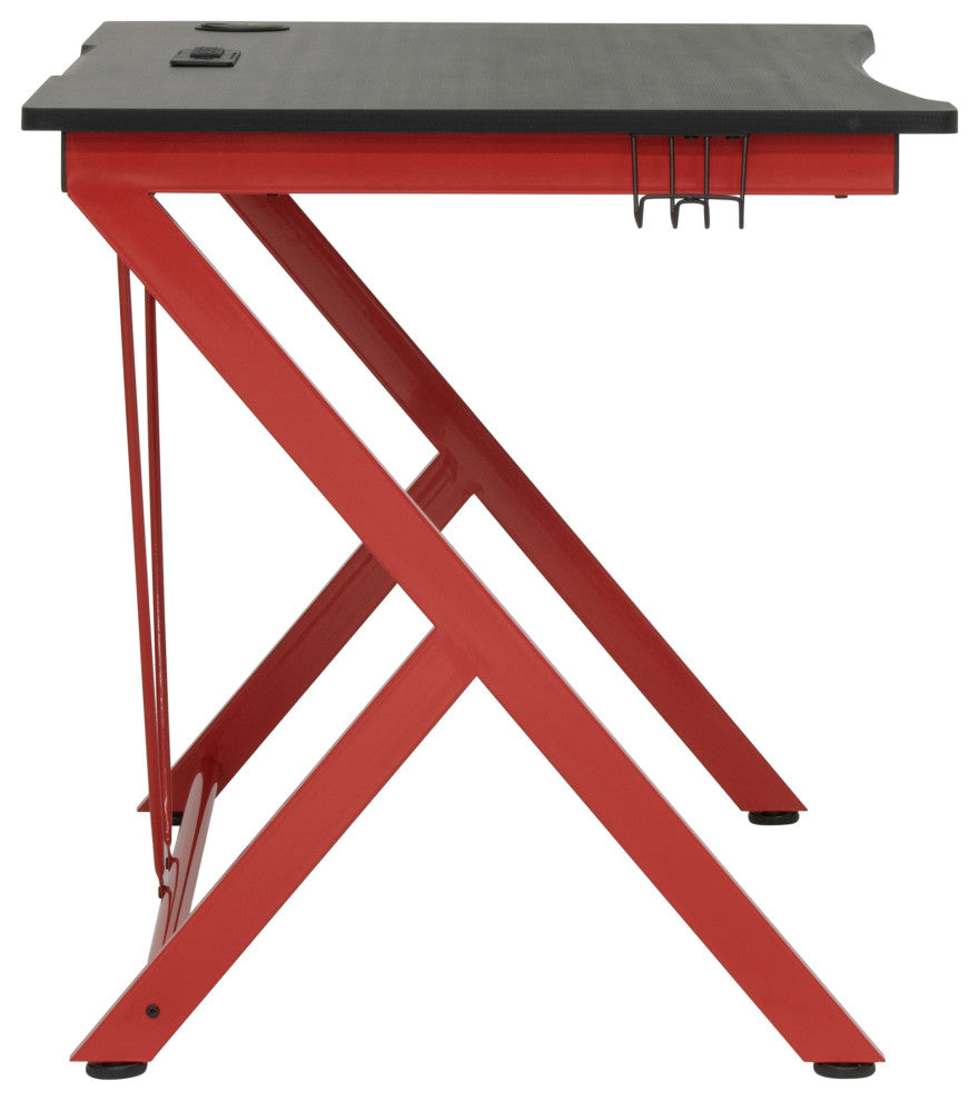 Quest PC Gaming Computer Desk with Charging Station, Cup and Headphone Holder