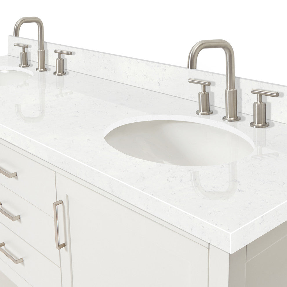 Ariel Bayhill 72" Double Oval Sink Bathroom Vanity, Carrara Quartz