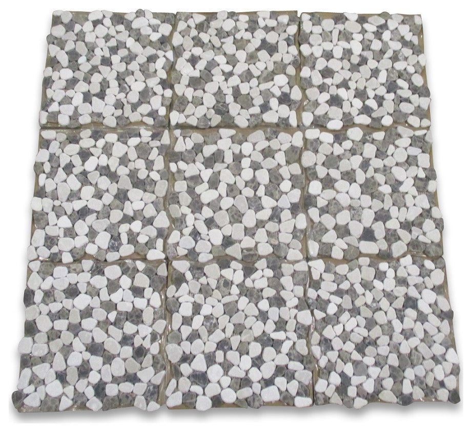 Anti Slip Shower Floor Emperador Beige Marble Pebblestone Tile Tumbled, 1 sheet