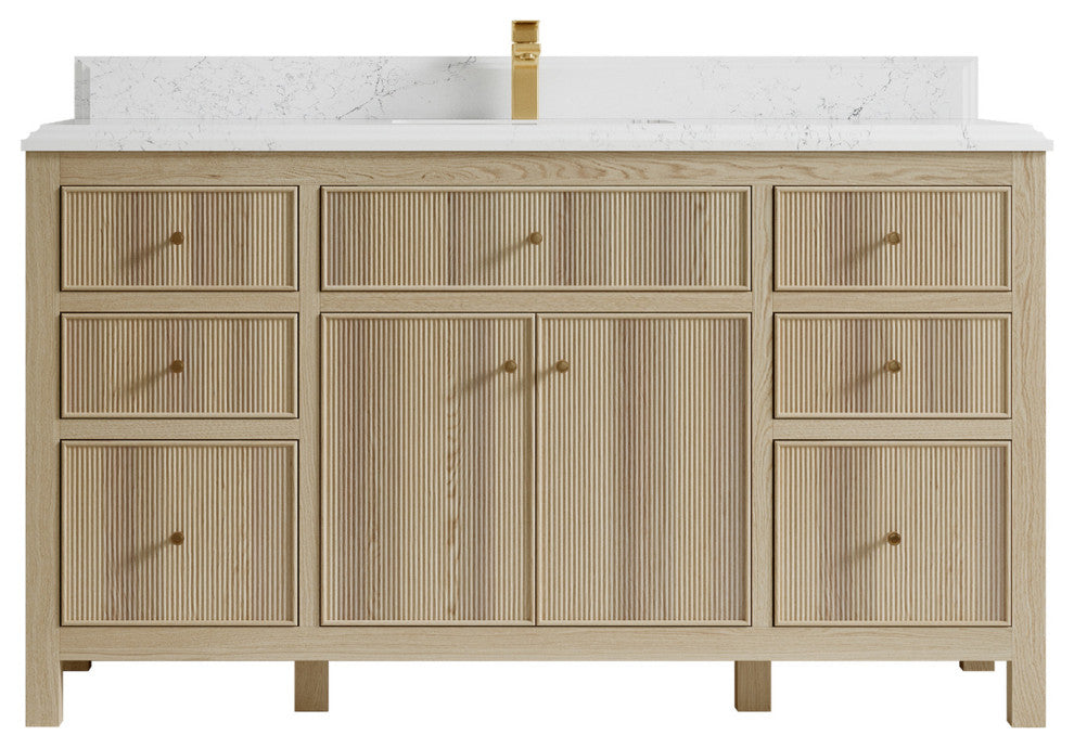 Sonoma Oak 60 Single Bathroom Vanity with 1.5" Empira White Quartz