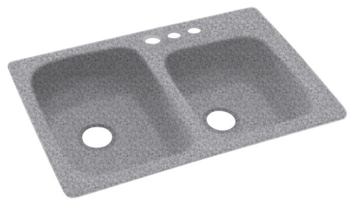 Swan 33x22x9 Solid Surface Kitchen Sink, 3-Hole, Gray Granite